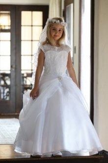 Stunning satin dress with gathered organza overlay on skirt